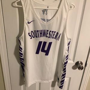 white and purple Southeastern dressy basketball jersey